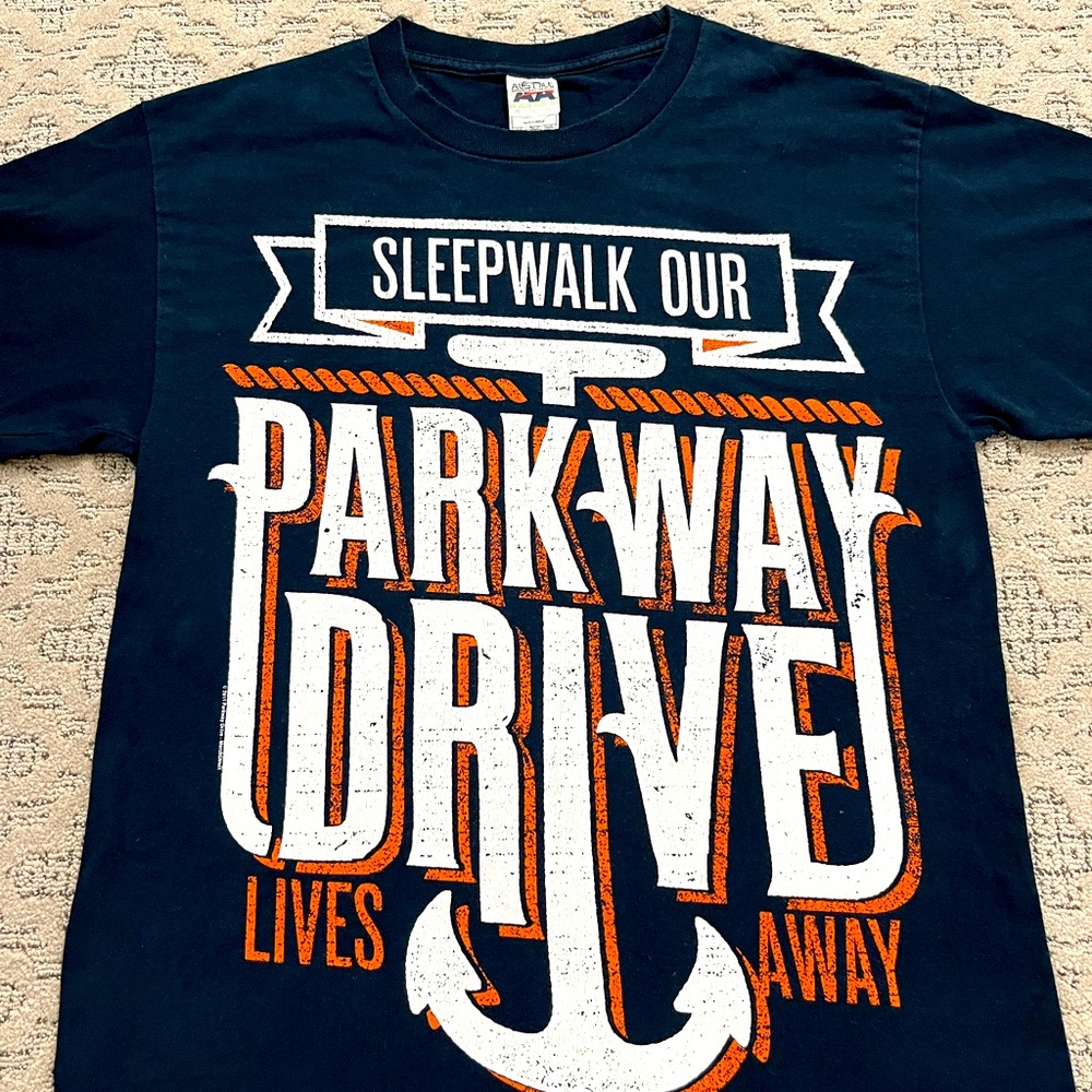 🎸 '11 Parkway Drive Band Sleepwalk Our Lives Away Lyrics Thick Cotton Navy Tee